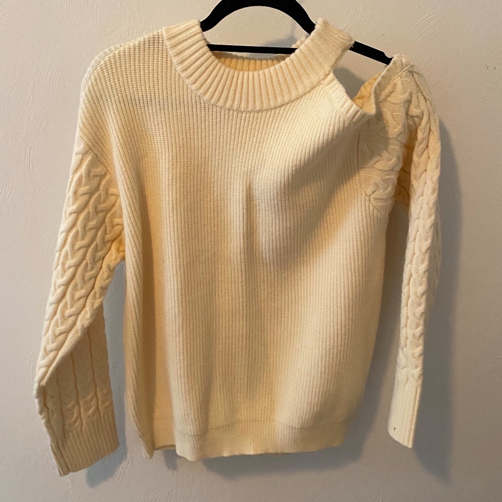 The Skies are Blue, Cream, Cut Out Shoulder Sweater